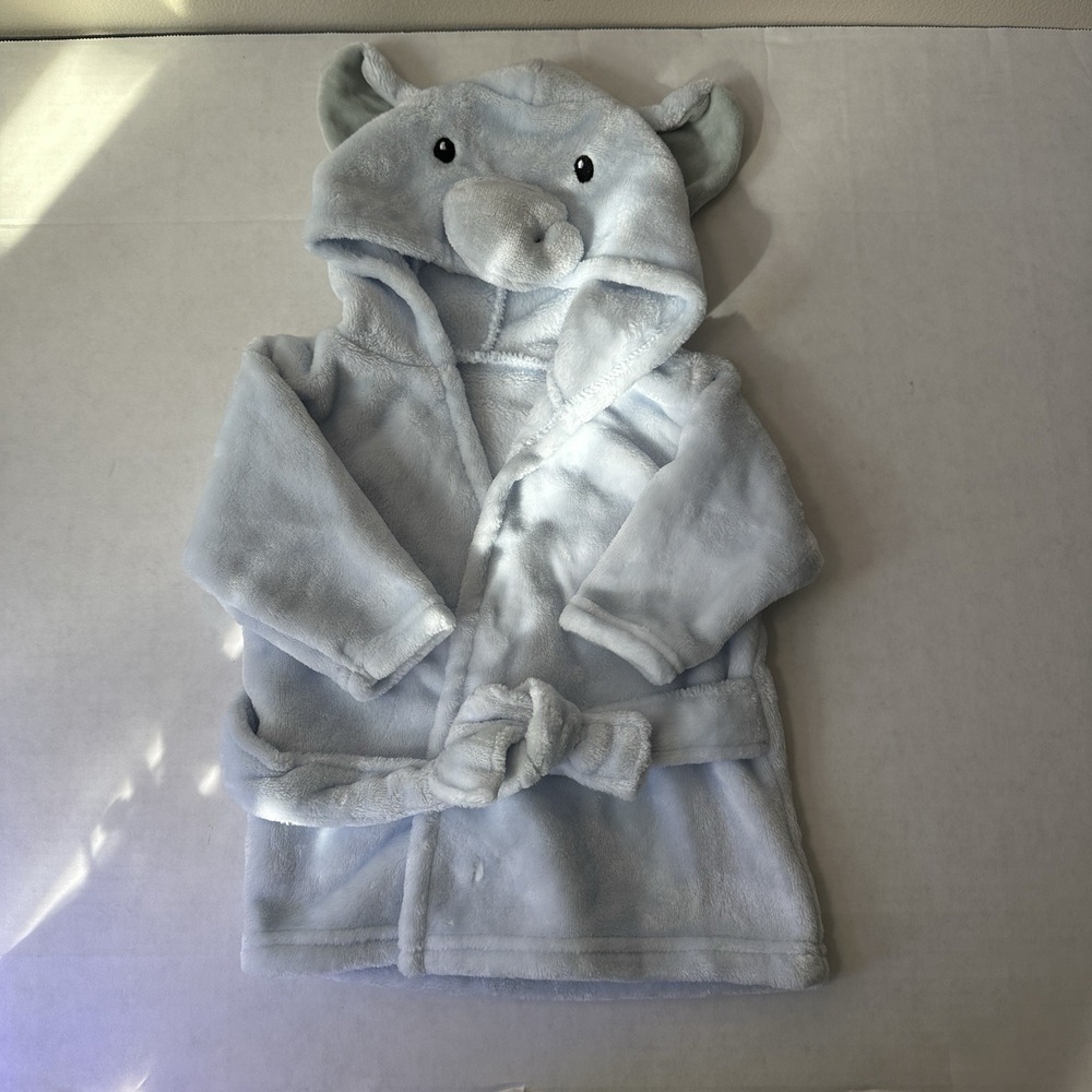 Light Blue Plush Elephant Hooded Bathrobe Soft Fleece Animal Robe with Tie Waist - Picture 4 of 4